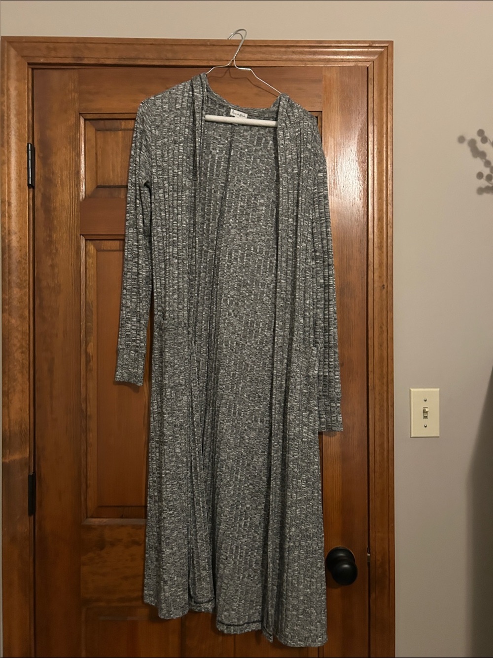 love, Fire Gray Long Ribbed Open-Front Cardigan